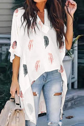 Fashion Simplicity Print Printing V Neck Tops(5 Colors)